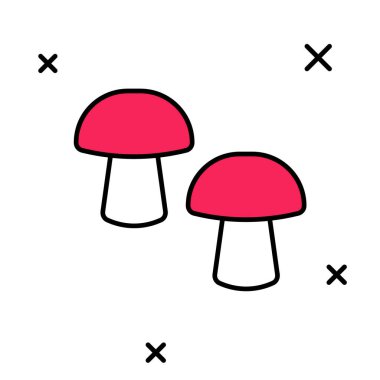 Beyaz arkaplanda izole edilmiş ana hatlı mantar ikonu. Vektör