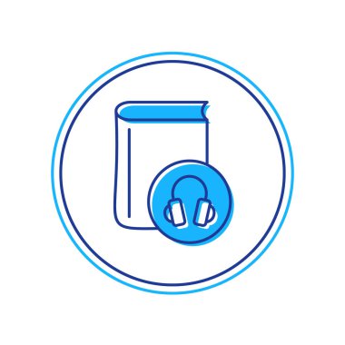 Doldurulmuş ana hatlı Ses kitabı simgesi beyaz arkaplanda izole edildi. Kulaklıklı kitap. Ses rehberi işareti. Çevrimiçi öğrenme kavramı. Vektör