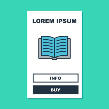 Turkuaz arka planda izole edilmiş Açık Kitap simgesi dolduruldu. Vektör