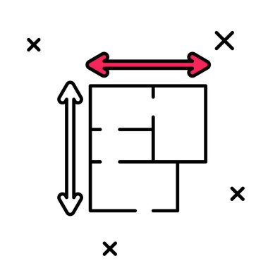 Ana hatları doldurulmuş ev planı simgesi beyaz arkaplanda izole edildi. Vektör