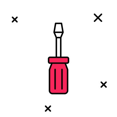 Doldurulmuş ana hatlı tornavida simgesi beyaz arkaplanda izole edildi. Servis aracı sembolü. Vektör