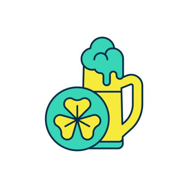 Beyaz arka planda izole edilmiş bira ikonu ana hatlarıyla dolu. Aziz Patrick gününüz kutlu olsun. Ulusal İrlanda bayramı. Vektör