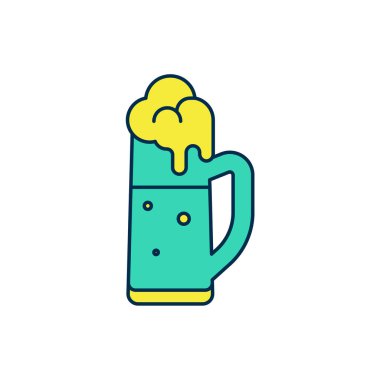 Beyaz arka planda izole edilmiş bira ikonu ana hatlarıyla dolu. Aziz Patrick gününüz kutlu olsun. Ulusal İrlanda bayramı. Vektör