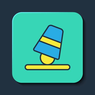 Doldurulmuş oyun yüksükleri simgesi mavi arkaplanda izole edildi. Top ve cam. Şans ve servet kavramı. Turkuaz kare düğme. Vektör