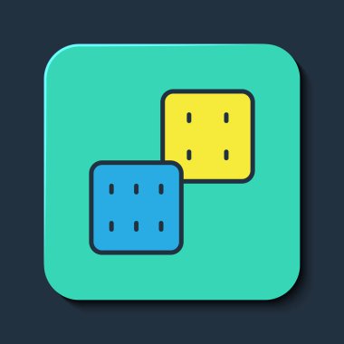 Doldurulmuş oyun zar simgesi mavi arkaplanda izole edildi. Kumarhane kumarı. Turkuaz kare düğme. Vektör