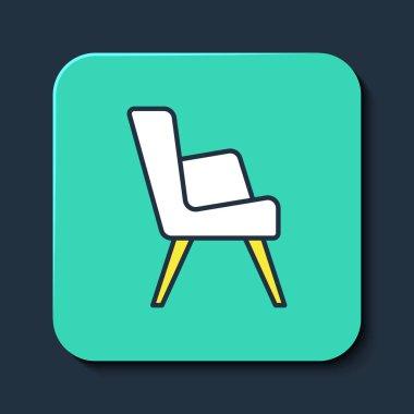 Mavi arka planda izole edilmiş ana hatlı Armseat simgesi. Turkuaz kare düğme. Vektör