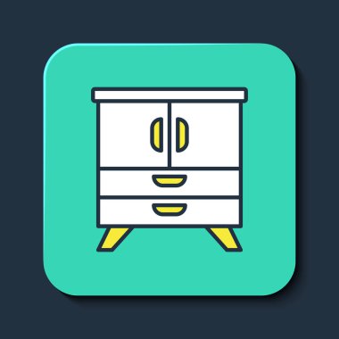 Doldurulmuş Çekmece Sandığı simgesi mavi arkaplanda izole edildi. Turkuaz kare düğme. Vektör