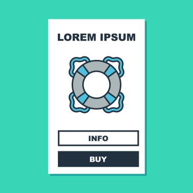 Doldurulmuş Lifebuoy simgesi turkuaz arka planda izole edildi. Can simidi sembolü. Vektör