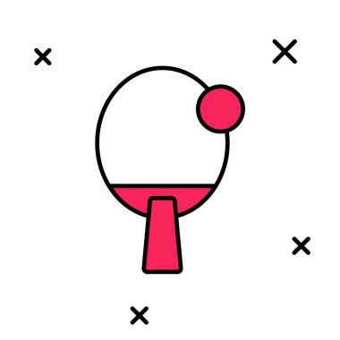 Masa tenisi ikonunu oynamak için beyaz arka planda izole edilmiş ana hat raketi doldurulmuş. Vektör