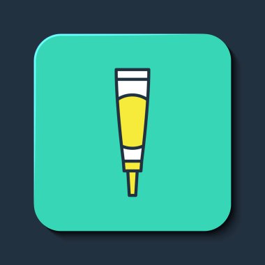 Mavi arka planda izole edilmiş krem ya da losyon kozmetik tüp ikonu. Kadınlar için vücut bakım ürünleri. Turkuaz kare düğme. Vektör