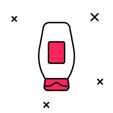 Beyaz arka planda izole edilmiş şampuan ikonu ana hatlarıyla dolu. Vektör