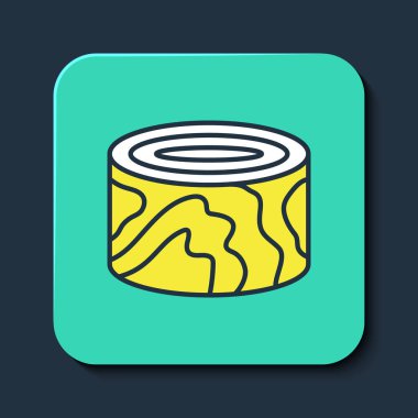 Doldurulmuş Ahşap Günlük Kaydı simgesi mavi arkaplanda izole edildi. Yakacak odun yığını. Turkuaz kare düğme. Vektör