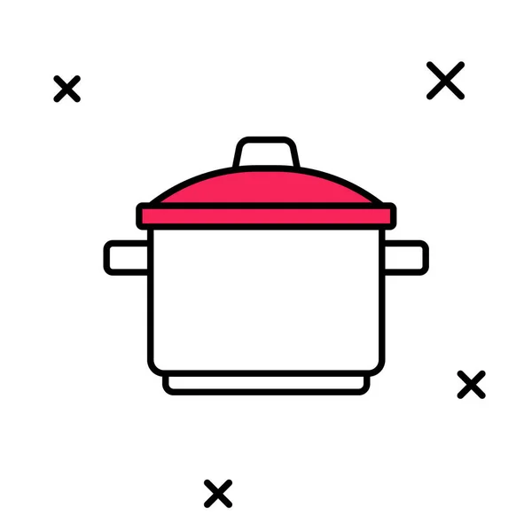 Gefüllte Umrisse Kochtopf-Symbol isoliert auf weißem Hintergrund. Kochen oder schmoren Lebensmittel Symbol. Vektor — Stockvektor