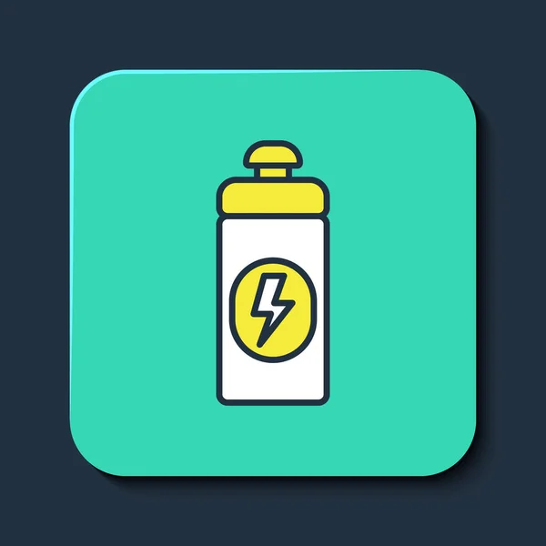 Filled outline Fitness shaker icon isolated on blue background. Sports shaker bottle with lid for water and protein cocktails. Turquoise square button. Vector — Stock vektor