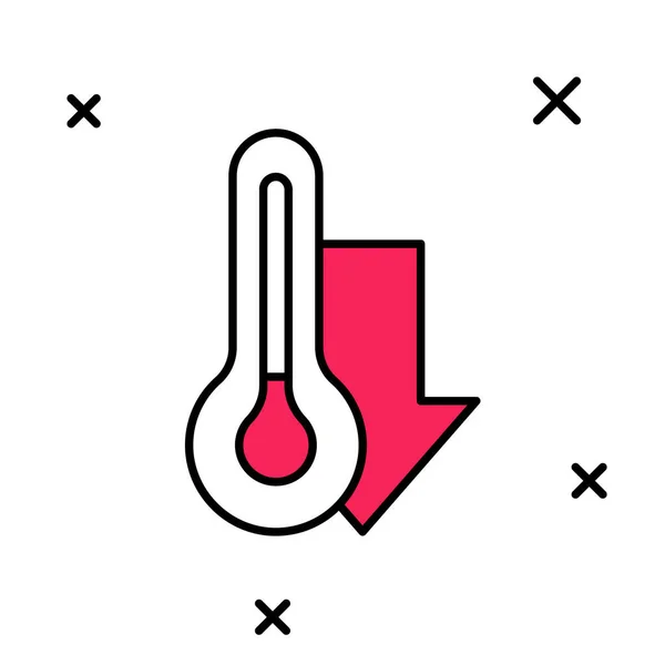 Gefüllte Umrisse Meteorologie Thermometer Messsymbol isoliert auf weißem Hintergrund. Thermometer, die heißes oder kaltes Wetter anzeigen. Vektor — Stockvektor