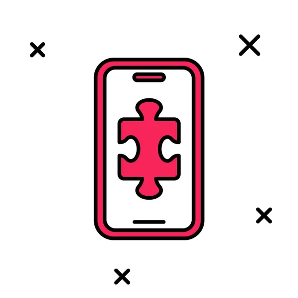 Esquema rellenado Smartphone y jugar en el icono del juego aislado sobre fondo blanco. Concepto de juego móvil. Vector — Archivo Imágenes Vectoriales