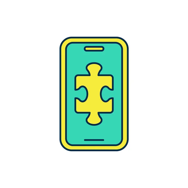 Gevuld overzicht Smartphone en spelen in het spel pictogram geïsoleerd op witte achtergrond. Mobiel spelconcept. Vector — Stockvector