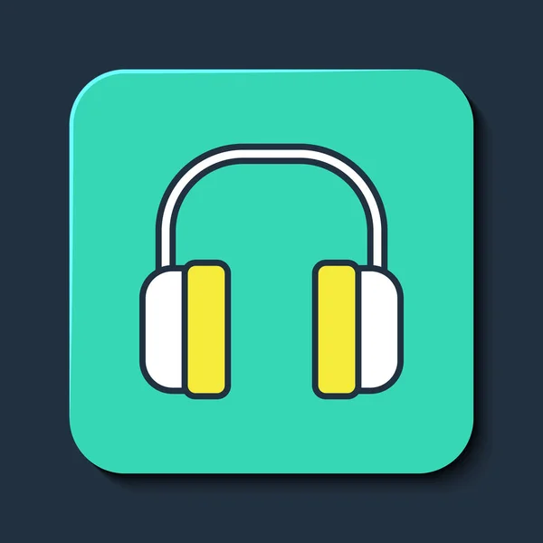 Filled outline Noise canceling headphones icon isolated on blue background. Headphones for ear protection from noise. Turquoise square button. Vector — Stock vektor