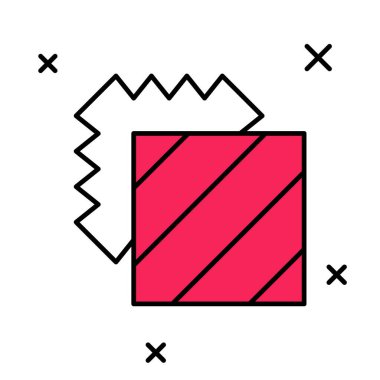 Beyaz arka planda izole edilmiş ana hatları doldurulmuş tekstil ikonu. Kumaş özellikleri. Vektör