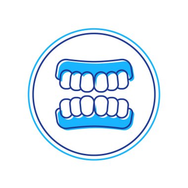 Doldurulmuş protez model simgesi beyaz arkaplanda izole edildi. Üst çenenin dişleri. Diş konsepti. Vektör