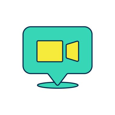 Beyaz arkaplanda izole edilmiş ana hatlı görüntülü sohbet ikonu. Çevrimiçi iş görüşmesi formu. Uzak proje yönetimi. Vektör