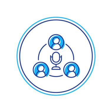 Doldurulmuş ana hat Buluşma simgesi beyaz arkaplanda izole edildi. İş ekibi toplantısı, tartışma konsepti, analiz, içerik stratejisi. Sunum konferansı. Vektör