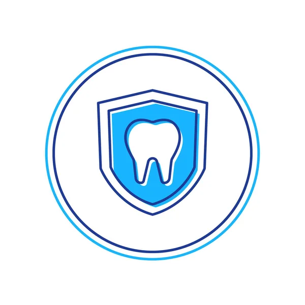 Заполненный контур значок стоматологической защиты изолирован на белом фоне. Логотип зуба на щите. Вектор — стоковый вектор