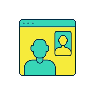 Beyaz arkaplanda izole edilmiş ana hatlı görüntülü sohbet ikonu. Çevrimiçi iş görüşmesi formu. Uzak proje yönetimi. Vektör