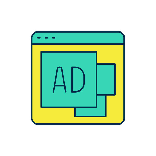 Filled outline Advertising icon isolated on white background. Concept of marketing and promotion process. Responsive ads. Social media advertising. Vector