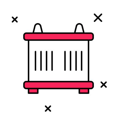 Doldurulmuş konteyner simgesi beyaz arkaplanda izole edildi. Crane içinde kargo olan bir konteynırı kaldırıyor. Vektör