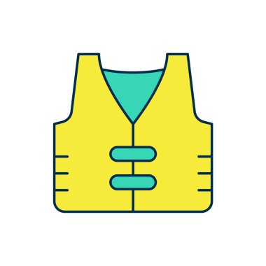 Doldurulmuş ana hatlı balıkçı ceketi simgesi beyaz arka planda izole edilmiş. Balıkçı yeleği. Vektör