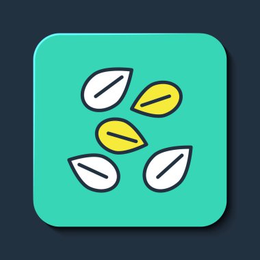 Mavi arka planda izole edilmiş özel bir bitki simgesinin ana hatlarını doldurdum. Turkuaz kare düğme. Vektör