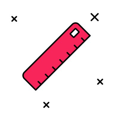 Doldurulmuş ana hatlı cetvel simgesi beyaz arkaplanda izole edildi. Düz sembol. Vektör