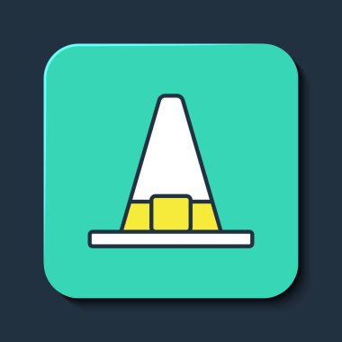 Cadı şapkası simgesi mavi arkaplanda izole edildi. Mutlu Cadılar Bayramı Partisi. Turkuaz kare düğme. Vektör