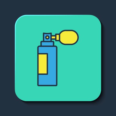 Doldurulmuş Parfüm simgesi mavi arkaplanda izole edildi. Turkuaz kare düğme. Vektör