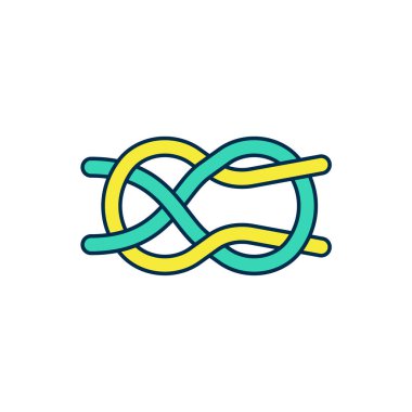 Beyaz arkaplanda izole edilmiş ana hatlı Denizci halat düğüm simgesi. İp düğümlendi. Vektör