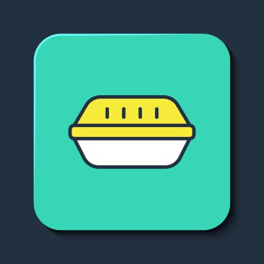 Doldurulmuş ana hatlı beslenme kutusu simgesi mavi arkaplanda izole edildi. Turkuaz kare düğme. Vektör