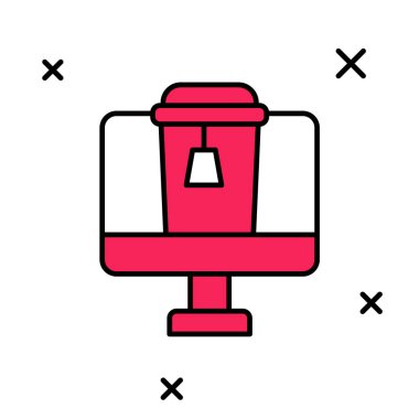 Çevrimiçi sipariş verme ve fast food dağıtım ikonu beyaz arka planda izole edildi. Vektör