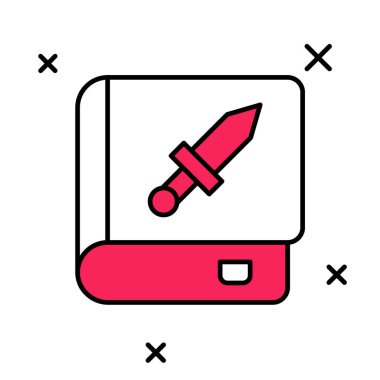 Beyaz arkaplanda izole edilmiş silah ikonu hakkında ana hatlarıyla dolu bir kitap. Küçük ateşli silah. Silah kataloğu. Vektör