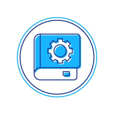 Doldurulmuş Kullanıcı elle simgesi beyaz arkaplanda izole edildi. Kullanıcı rehberi kitabı. Talimat işareti. Kullanmadan önce oku. Vektör