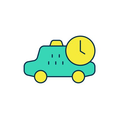 Doldurulmuş taksi çizgisi bekleme süresi simgesi beyaz arkaplanda izole edildi. Araba teslimatı, program gezisi. Vektör