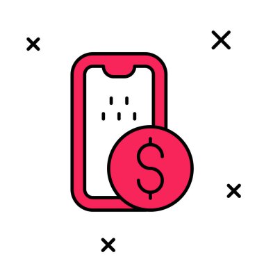 Doldurulmuş Mobil bankacılık simgesi beyaz arkaplanda izole edildi. Cep telefonu ekranına cep telefonu bankacılığı yoluyla para aktar. Vektör