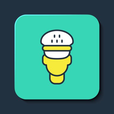 Doldurulmuş taksi sürücüsü simgesi mavi arkaplanda izole edildi. Turkuaz kare düğme. Vektör