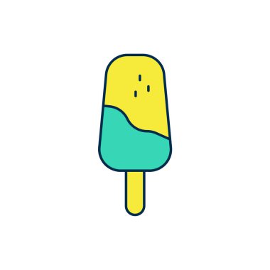 Doldurulmuş ana hatlı dondurma simgesi beyaz arkaplanda izole edilmiş. Güzel sembol. Vektör