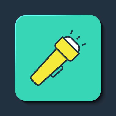 Mavi arkaplanda el feneri simgesi dolduruldu. Turkuaz kare düğme. Vektör