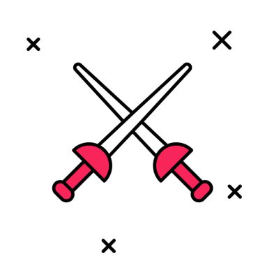 Beyaz arkaplanda izole edilmiş ana hatlı eskrim simgesi. Spor malzemeleri. Vektör