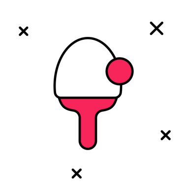 Masa tenisi ikonunu oynamak için beyaz arka planda izole edilmiş ana hat raketi doldurulmuş. Vektör