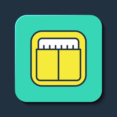 Doldurulmuş Sport mekanik skorbordu ve sonuç simgesi mavi arkaplanda izole edildi. Turkuaz kare düğme. Vektör