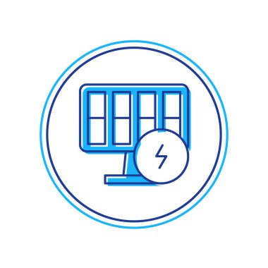 Beyaz arkaplanda izole edilmiş ana hatlı Güneş enerjisi simgesi. Vektör