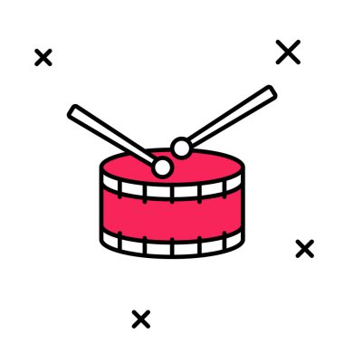 Ana hatlarıyla doldurulmuş davul bageti simgesi beyaz arkaplanda izole edilmiş. Müzik işareti. Müzik aleti sembolü. Vektör